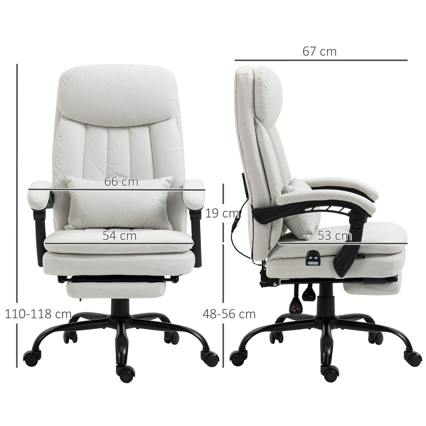 Vinsetto Vibration Massage Office Chair w/ Heat, Microfibre Computer Chair w/ Footrest, Lumbar Support Pillow, Armrest, Reclining Back, Cream White