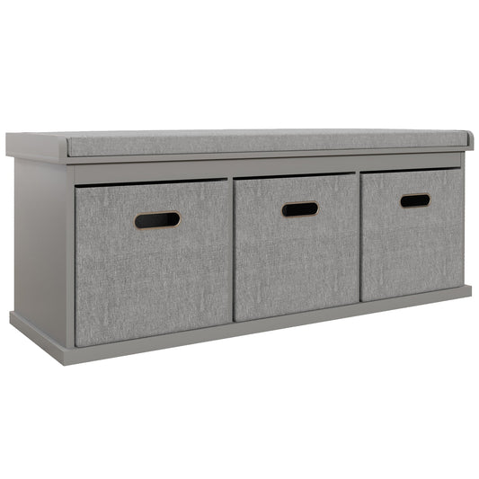 HOMCOM Three-Drawer Shoe Storage Bench, with Padded Top Seat - Grey