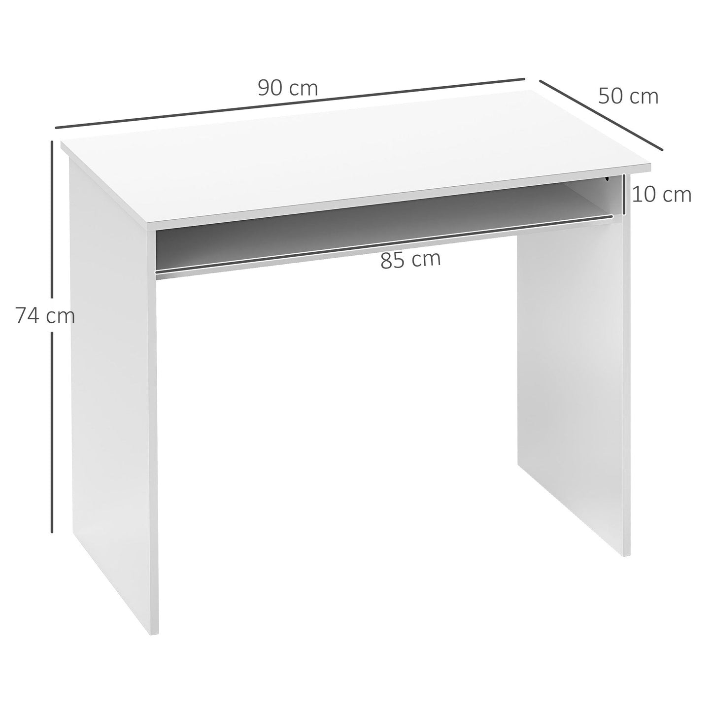 HOMCOM 90 x 50cm Computer Table, Modern Home Office Desk, Small Writing Desk with Storage Shelf, High Gloss White
