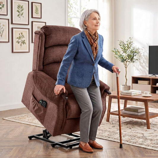 HOMCOM Power Lift Recliner with Vibration Massage and Heat, Lift Chair for Tall with Wood Grip, Pocket Spring, Brown
