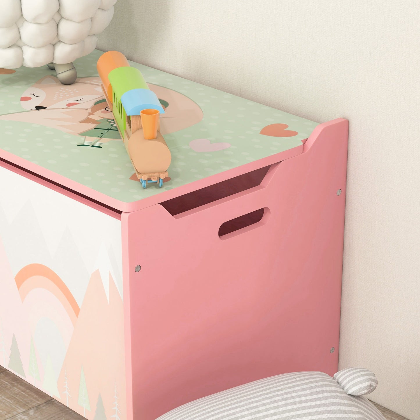 ZONEKIZ Toy Box for Girls Boys, Kids Toy Chest with Lid Safety Hinge, Cute Animal Design, Pink