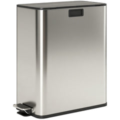 HOMCOM Dual Kitchen Bin with Soft-Close Butterfly Lid, 2 x 28L Stainless Steel Pedal Bin with Removable Inner Buckets, Fingerprint-Proof for Recycling and Waste, Silver Tone