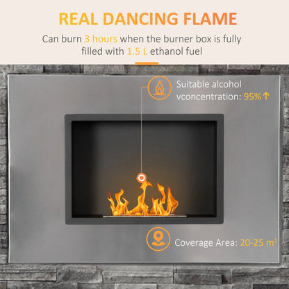 HOMCOM Wall Mounted Ethanol Fireplace, Stainless Steel Bioethanol Heater Stove Fire with 1.2L Tank, 3 Hour Burning Time, 78 x 54 cm, Silver