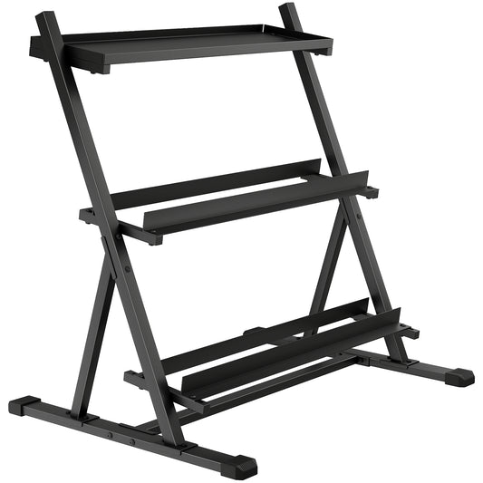 SPORTNOW 3-Tier Adjustable Dumbbell Rack, Heavy-Duty Weight Rack for Dumbbells, Kettlebells and Multiple Balls, Space-Saving Weight Storage Stand for Home Gym, 200 KG Capacity