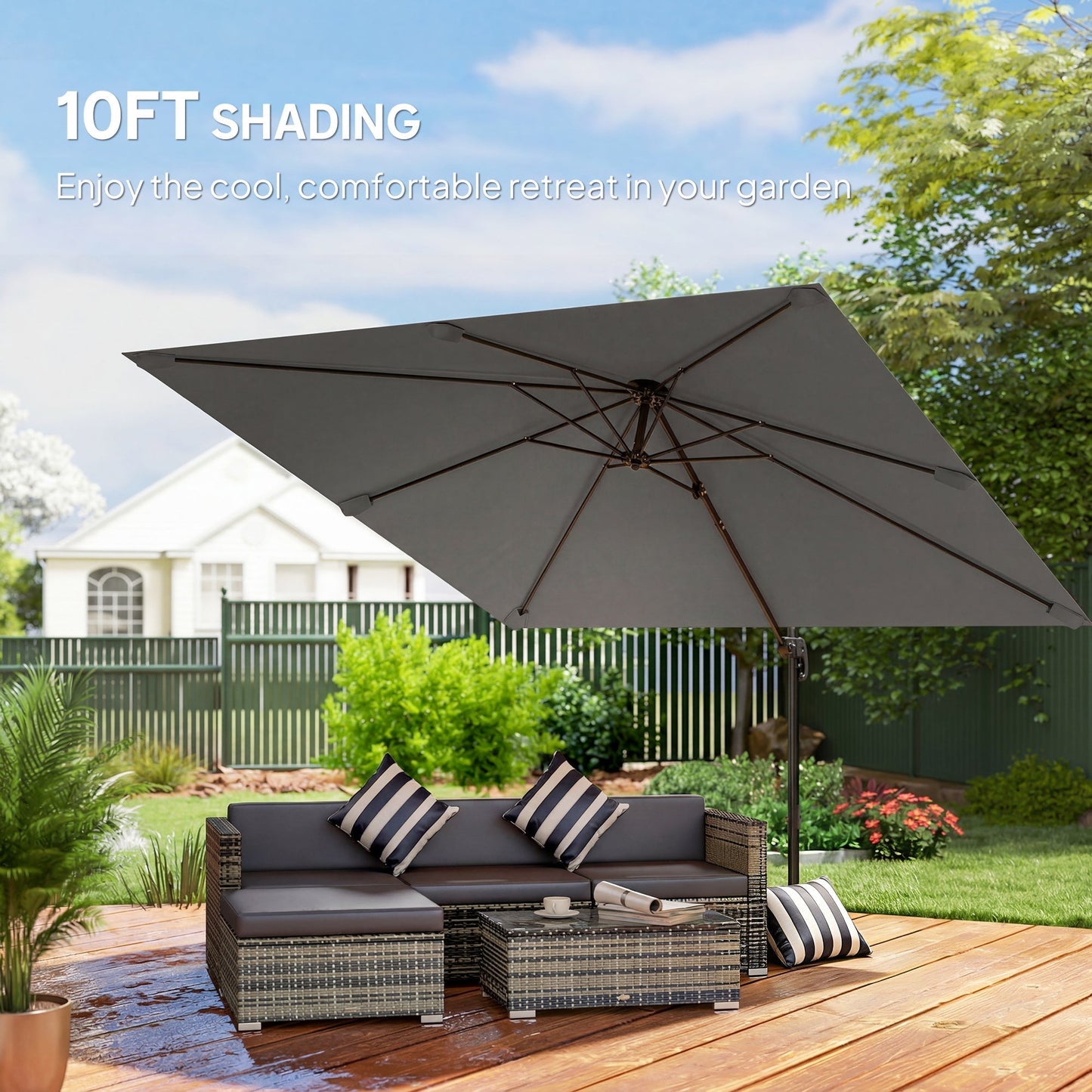 Outsunny 3 x 3 m Cantilever Parasol, Square Patio Umbrella with Crank Handle, Cross Base, Tilt, 360 degrees Rotation, Dark Grey