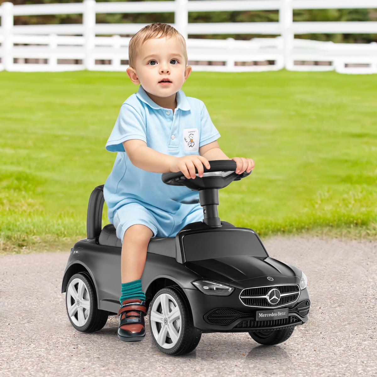 Mercedes-Benz licensed driving toy with steering wheel & storage space ride-on car black