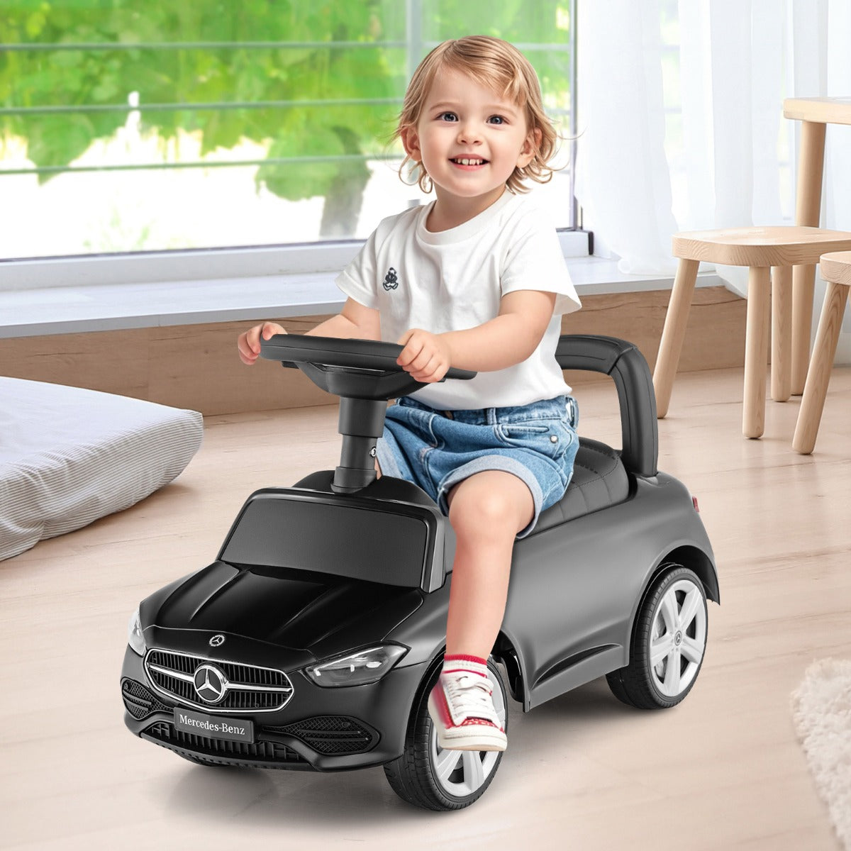 Mercedes-Benz licensed driving toy with steering wheel & storage space ride-on car black