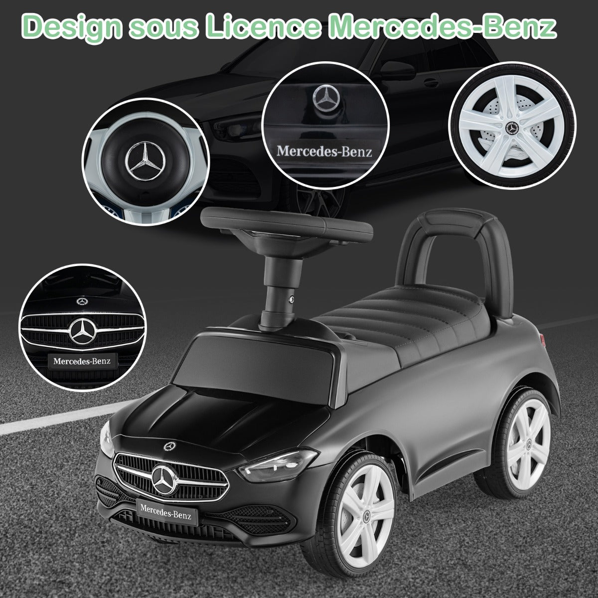 Mercedes-Benz licensed driving toy with steering wheel & storage space ride-on car black
