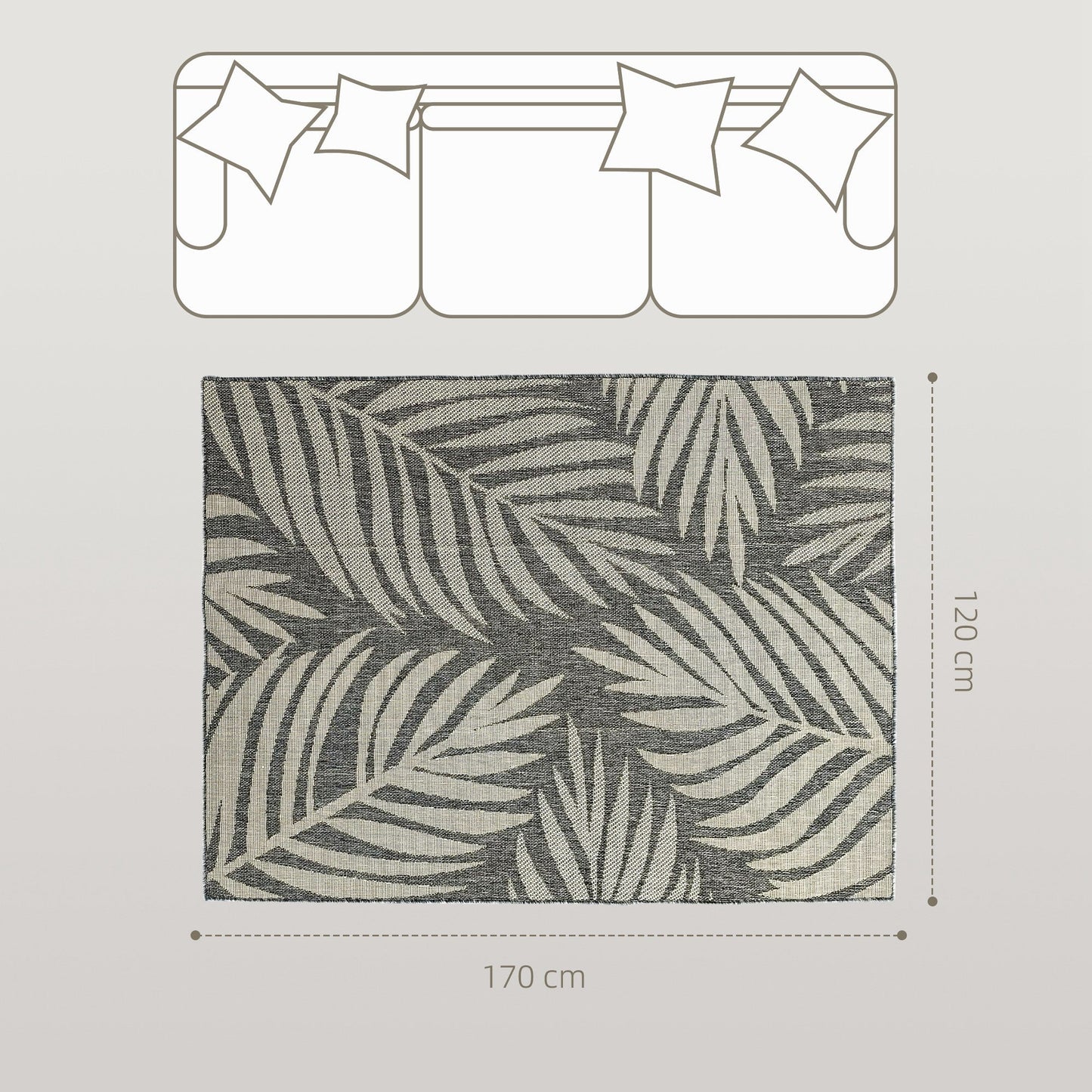 HOMCOM UV Resistant Indoor & Outdoor Area Rug, Easy-Cleaning Machine Washable Rug for Patio, Garden, Kitchen, Bathroom or Living Room, 170 x 120 cm, Grey