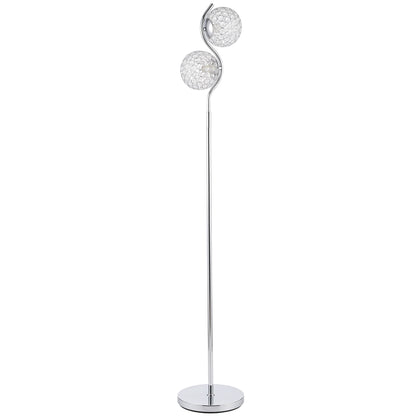 HOMCOM Floor Lamp with Crystal Globe Shades, Modern Dual Head Standing Lamp with Foot Switch and Weighted Base, Silver