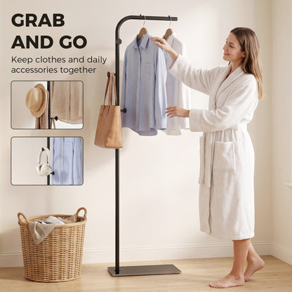 HOMCOM Clothing Rack with 3 Side Hooks, Garment Rack with Marble Base, 45 x 25 x 169 cm, for Bedroom, Bathroom, Black