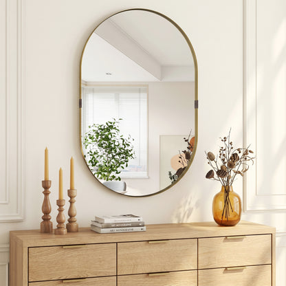 HOMCOM Wall Mirror, Bathroom Mirror with Elevated Aluminium Alloy Frame, 60 x 90 cm, Gold Tone