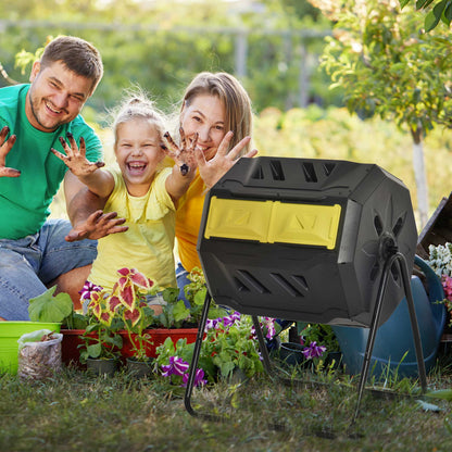 Outsunny 160L 360 Rotating Dual Chamber Composter - Yellow