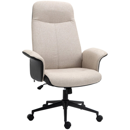 Vinsetto Office Chair, Linen Fabric Desk Chair, Comfortable Computer Chair with Adjustable Height, Padded Armrests and Swivel Wheels, Beige