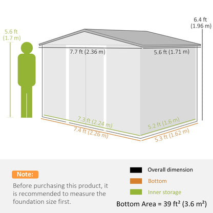 Outsunny 8x6 Metal Storage Shed Galvanised Steel Frame with Sloped Roof & Double Door for Homeowners, Brown