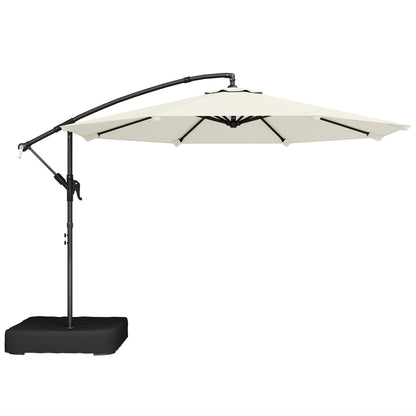 Outsunny 3 m Garden Cantilever Parasol with Cross Base, Sandbag, 360° Rotating Overhanging Banana Umbrella, Cream White