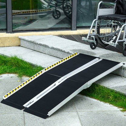 HOMCOM Wheelchair Ramp, 152L x 73Wcm, 272KG Capacity, Folding Aluminium Threshold Ramp with Non-Skid Surface, Transition Plates Above and Below for Home, Steps, Stairs, Curbs, Doorways