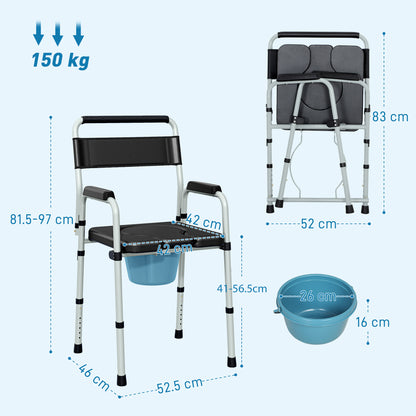 HOMCOM Commode Chair for Elderly with Arms and Back, Lightweight Non-Slip Commode w/ Removable Bucket, Height Adjustable, Black