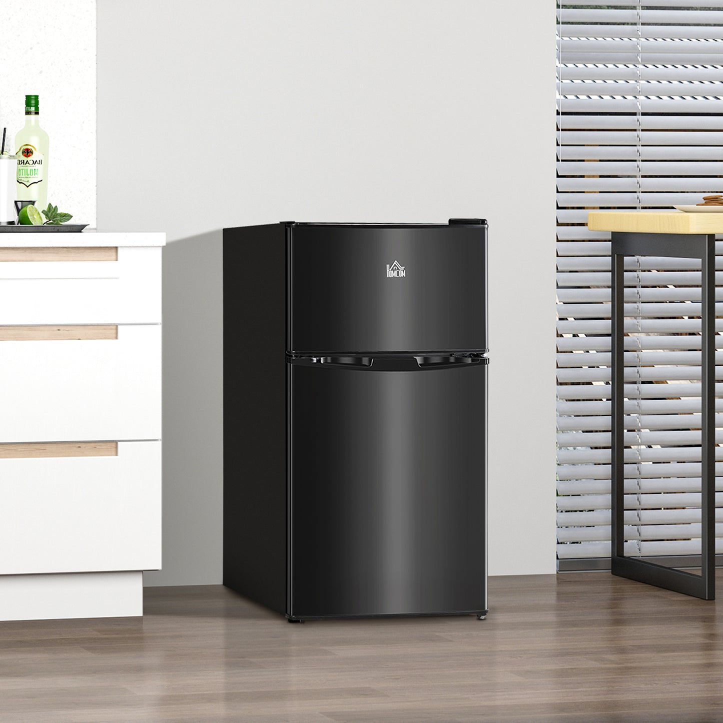 HOMCOM 88L Under Counter Fridge Freezer, Small Refrigerator with 5-Setting, 3 Star Freezer Rating, Black