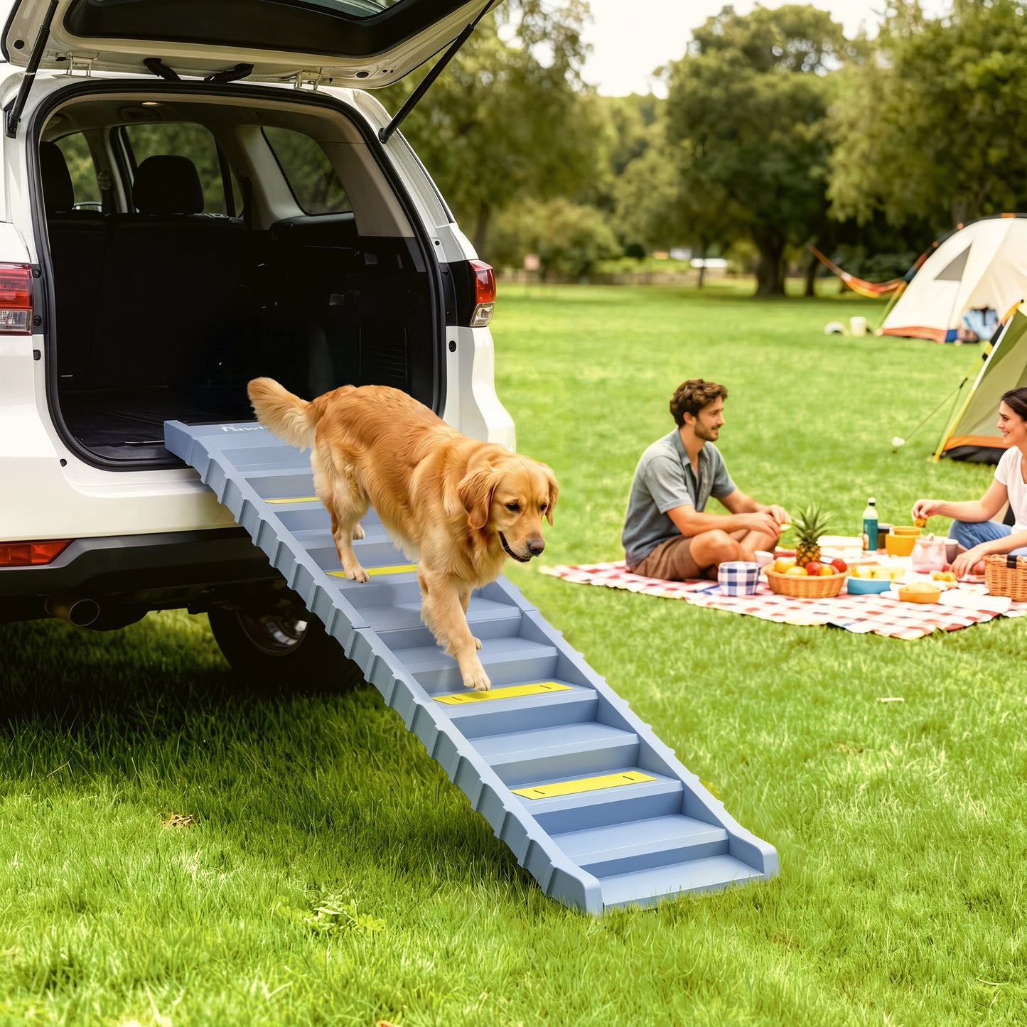 PawHut Dog Car Ramp with Anti-Slip Steps, 10-Steps Pet Stairs for Pets to Access Cars and High Beds, Grey