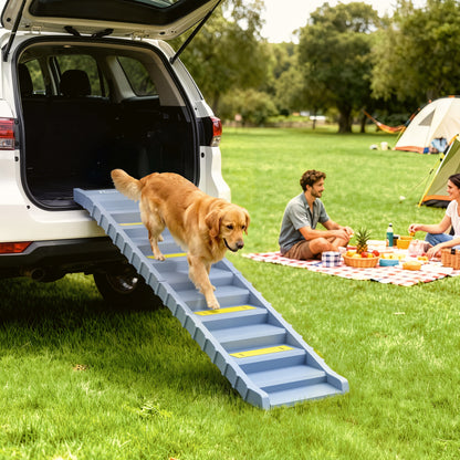 PawHut Dog Car Ramp with Anti-Slip Steps, 10-Steps Pet Stairs for Pets to Access Cars and High Beds, Grey