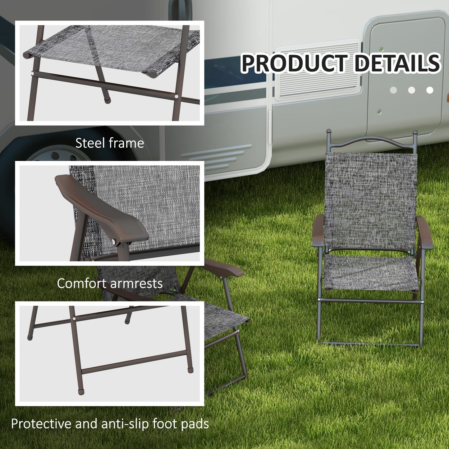 Outsunny Set of Two Folding Garden Chairs, with Fabric Mesh Seats - Grey