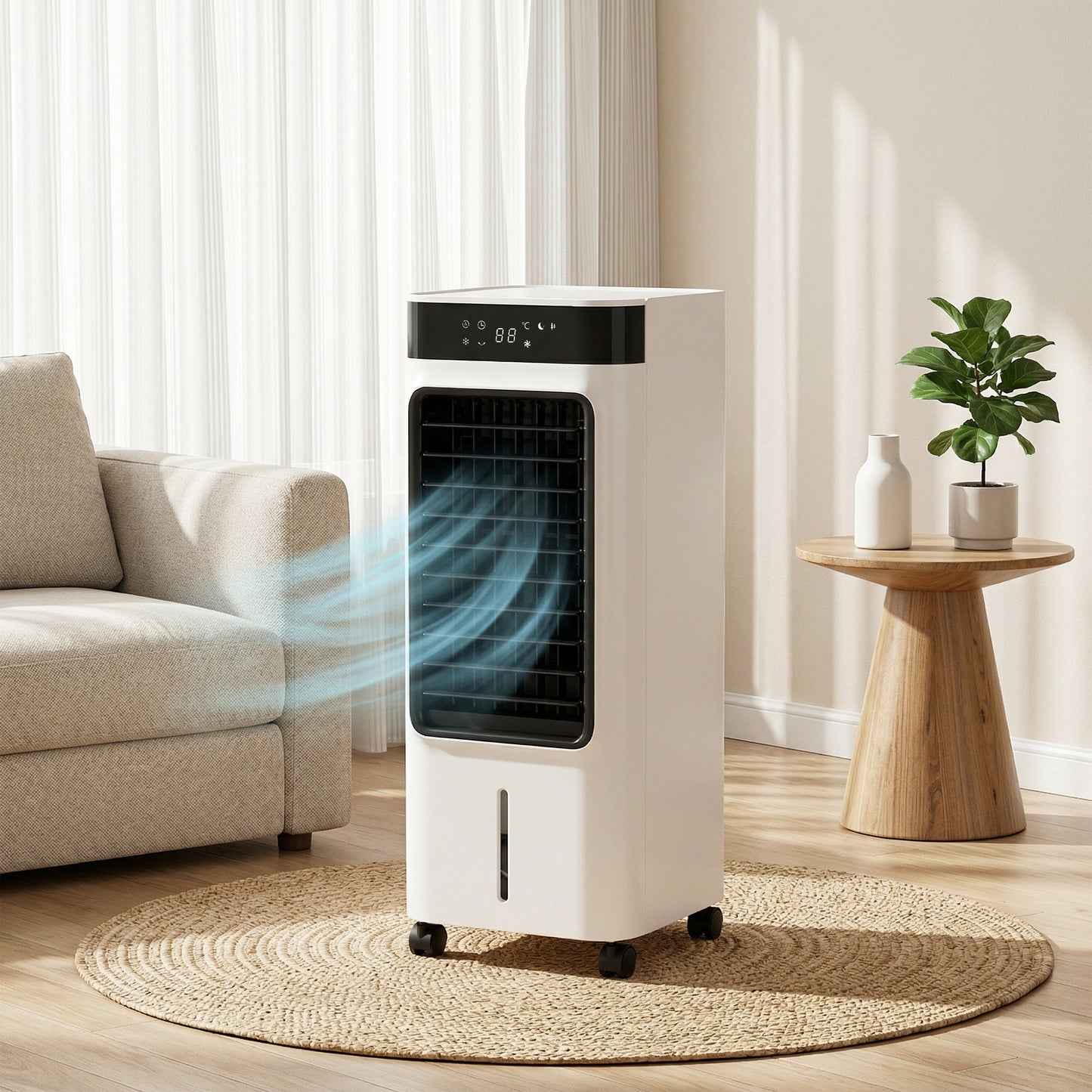 HOMCOM Portable Air Cooler, 3-In-1 Evaporative Air Cooler with 7 Litre Water Tank, 48° Oscillation, White