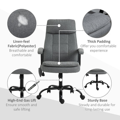 Vinsetto 2-Point Massage Office Chair Linen-Look Ergonomic Adjustable Height w/ 360° Swivel 5 Castor Wheels Rocking Comfortable Executive Seat Grey