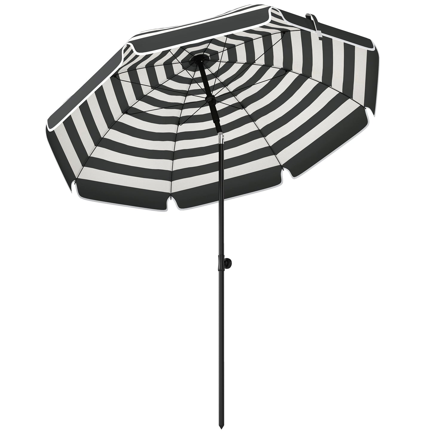 Outsunny 1.8 m Beach Umbrella Parasol with Sand Anchor, Portable 30Â° Tilting Patio Sun Shade with Adjustable Height, Grey/White