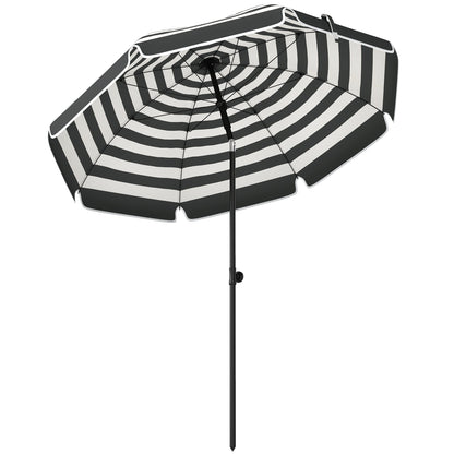 Outsunny 1.8 m Beach Umbrella Parasol with Sand Anchor, Portable 30Â° Tilting Patio Sun Shade with Adjustable Height, Grey/White