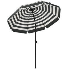 Outsunny 1.8 m Beach Umbrella Parasol with Sand Anchor, Portable 30Â° Tilting Patio Sun Shade with Adjustable Height, Grey/White