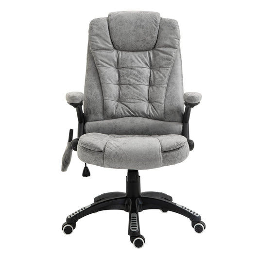 Vinsetto Massage Recliner Chair Heated Office Chair with Six Massage Points Microfiber Cloth 360 Swivel Wheels Grey