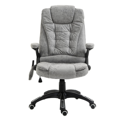 Vinsetto Massage Recliner Chair Heated Office Chair with Six Massage Points Microfiber Cloth 360 Swivel Wheels Grey