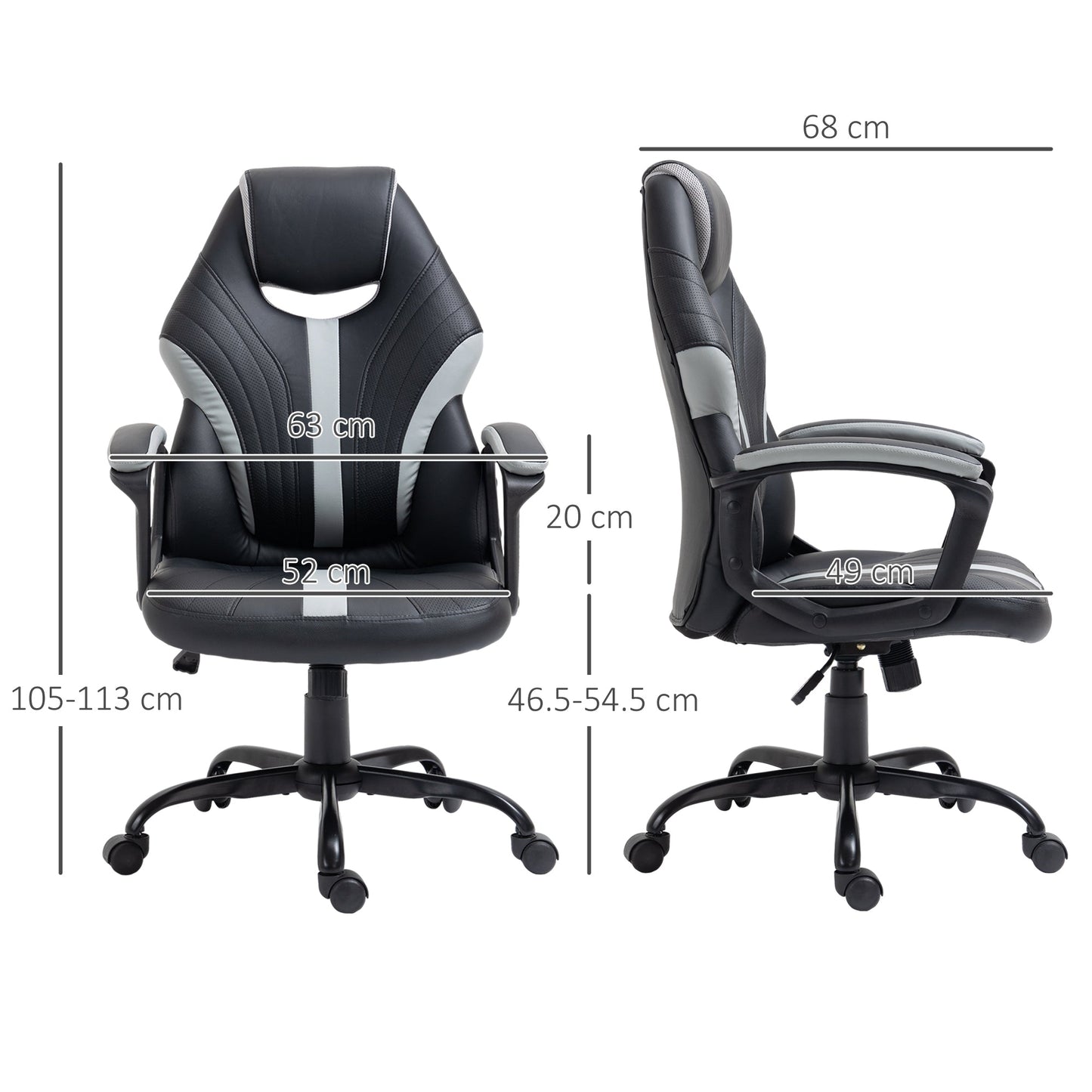 Vinsetto Racing Gaming Chair, Home Office Computer Desk Chair, Faux Leather Gamer Chair with Swivel Wheels, Black Grey