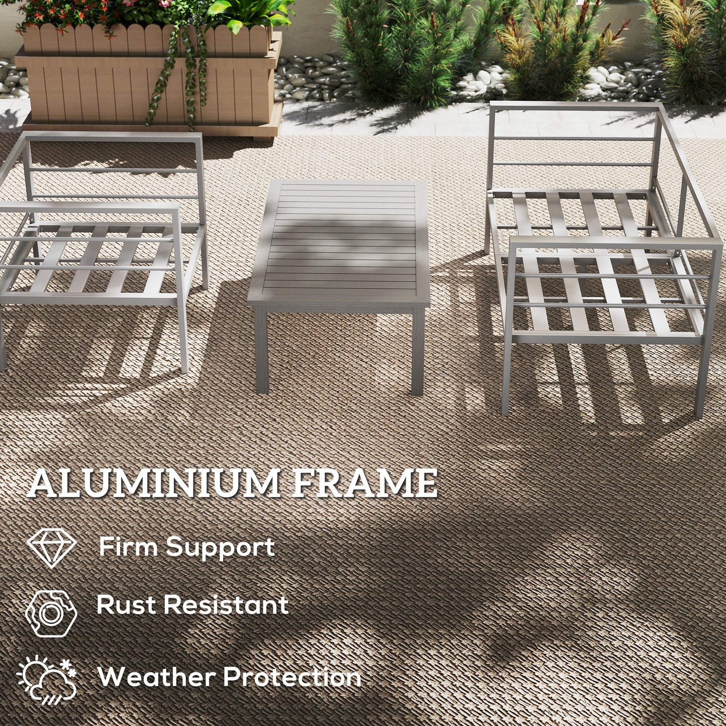 Outsunny 4 Piece Garden Furniture Set, 4 Seater Aluminium Garden Sofa Set with 2 Armchairs, Loveseat, Coffee Table and Cushions, Outdoor Conversation Conservatory Furniture for Patio, Charcoal Grey