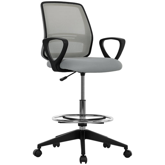 Vinsetto 100-120cm Draughtsman Office Chair, with Footrest - Light Grey