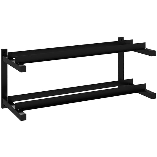 SPORTNOW Wall-Mounted Dumbbell Rack, 2-Tier Weight Stand, Space-Saving and Multi-Functional Steel organiser for Home Gym, Black