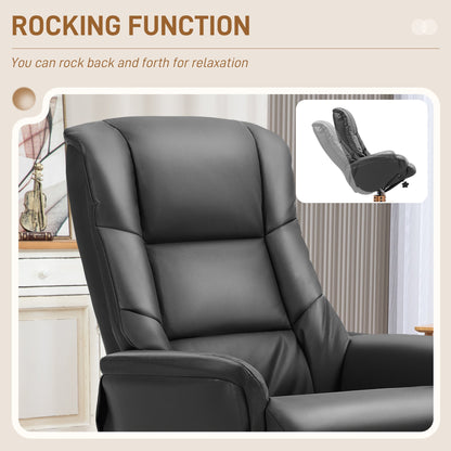 HOMCOM Rocking Recliner Chair with Footstool, PU Leather Recliner Armchair with Wood Base, Upholstered Reclining Chair for Living Room Bedroom, Black