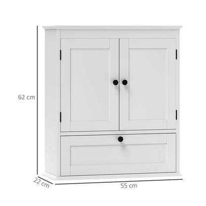 HOMCOM Bathroom Wall Cabinet with Adjustable Shelf and Recessed Doors, White