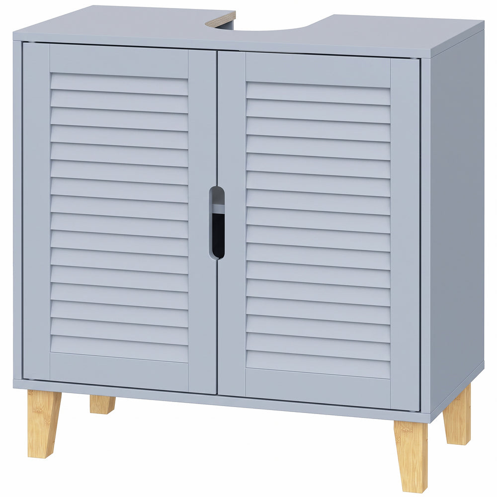 HOMCOM Under Sink Bathroom Cabinet Adjustable Shelf Under Sink Cabinet 2 Louvered Doors, Grey