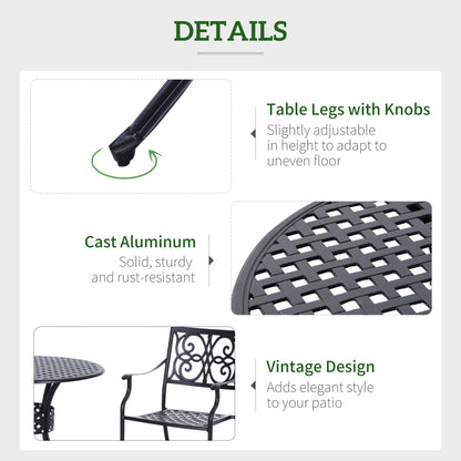 Outsunny 85cm Round Garden Table with Umbrella Hole, Aluminium Grid Motif Outdoor Dining Table for Garden Patio, Black