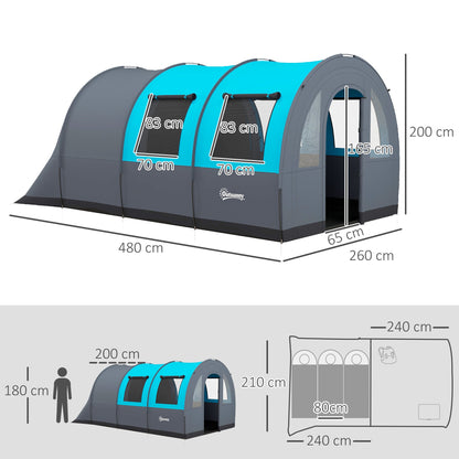 Outsunny Six Man Duo Room Tunnel Tent, with Accessories - Grey/Blue