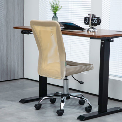 Vinsetto Computer Desk Chair, Mesh Office Chair with Adjustable Height and Swivel Wheels, Armless Study Chair, Beige