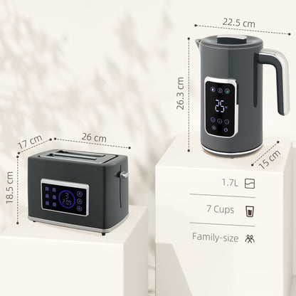 HOMCOM Touch Screen Kettle and Toaster Set - Grey