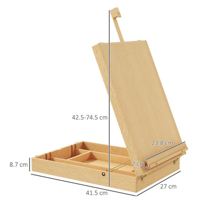 Vinsetto Wooden Table Easel Box Hold Canvas up to 61cm, Adjustable Beechwood Storage Table Box Easel, Portable Folding Artist Drawing & Sketching