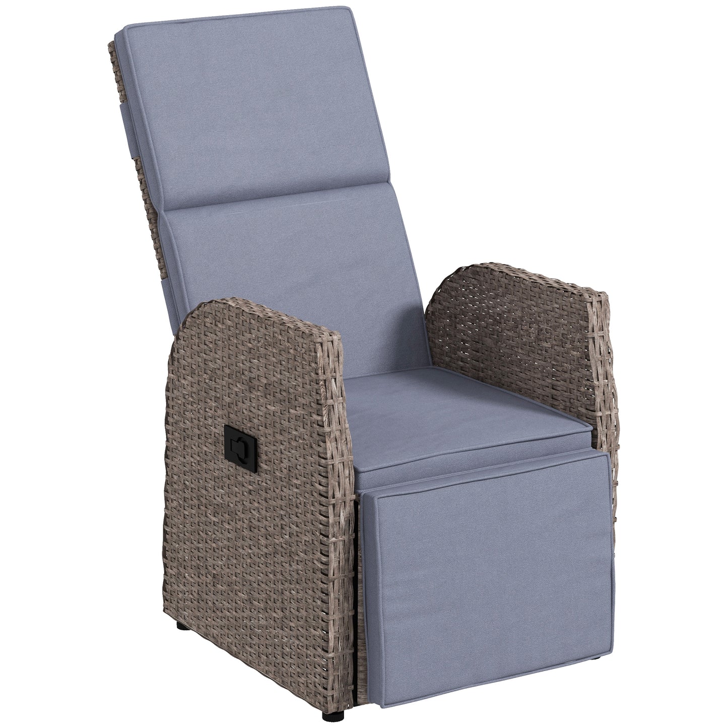 Outsunny 148Â° Reclining Rattan Garden Armchair, with Footrest - Brown/Grey