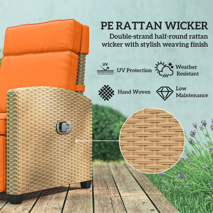 Outsunny 145° Reclining Rattan Armchair, with Footrest - Khaki/Orange
