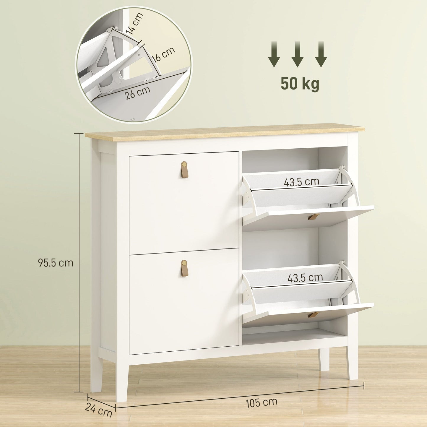 HOMCOM Modern Four-Drawer Shoe Cabinet - White