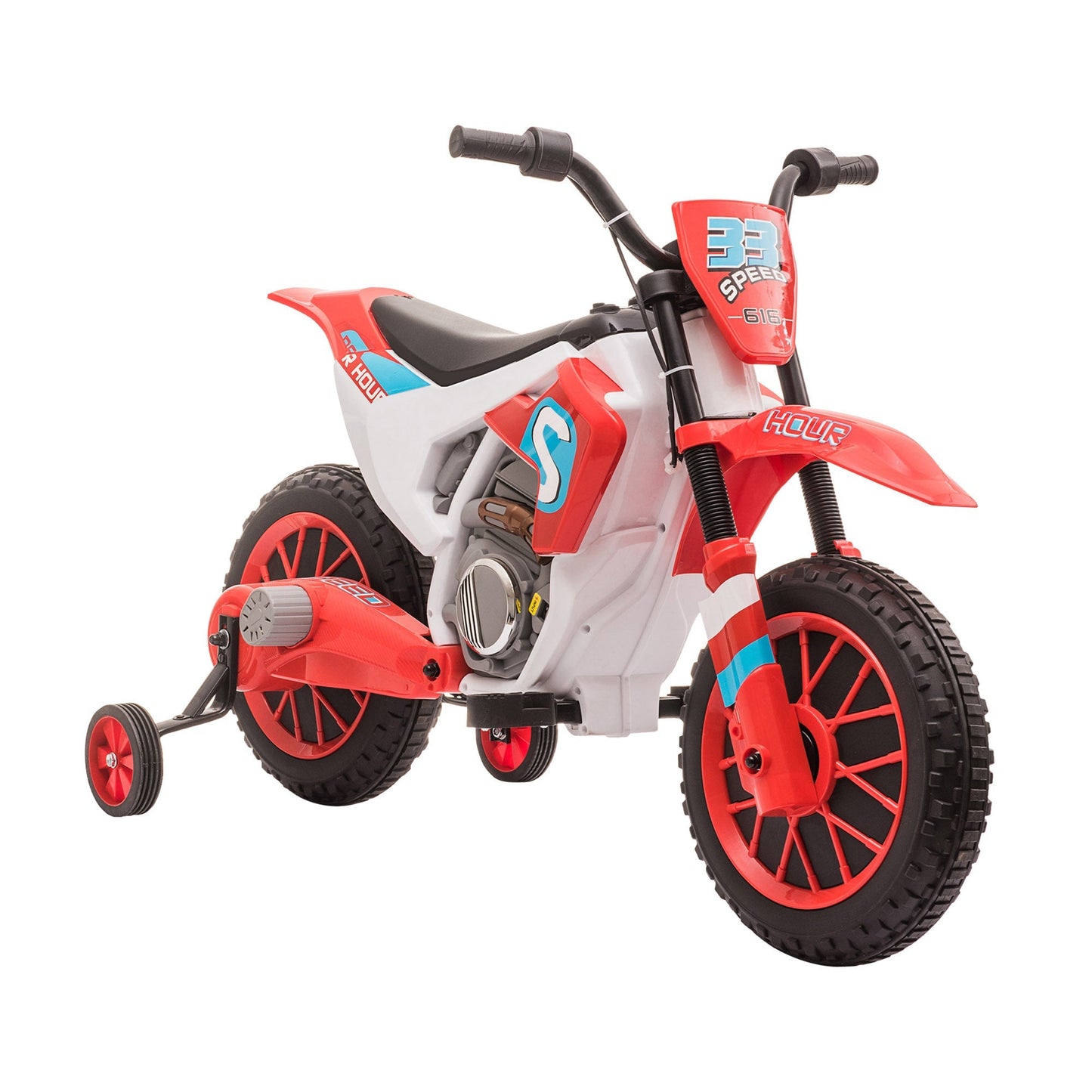 HOMCOM 12V Kids Electric Motorcycle Ride-On, with Training Wheels, for Ages 3-6 Years - Red