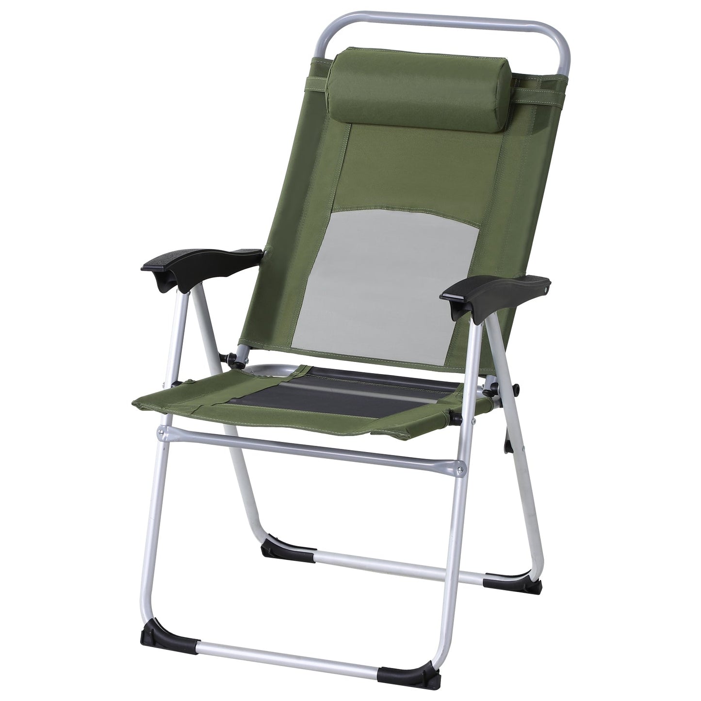 Outsunny Folding Camping Chair, Patio Armchair, 3-Position Adjustable Recliner Reclining Seat with Pillow for Outdoor Garden - Green